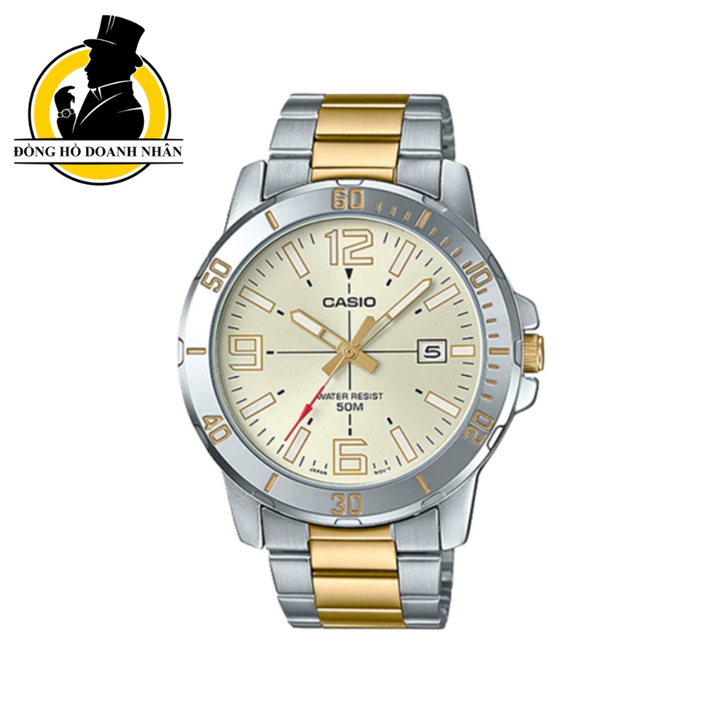 Đồng Hồ Nam Cao Cấp Casio MTP-VD01SG-9B Mặt Trắng Dây Thép Vàng Kính Khoáng, Size 45mm Bảo Hành 1 Năm Tại Đồng
