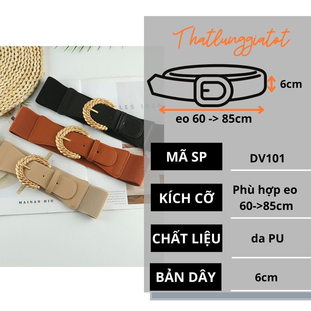 Đai váy bản to 6cm mặt vàng dạng gài lỗ phối blazer, đầm phong cách cổ điển retro DV101 - Thắt Lưng Giá Tốt