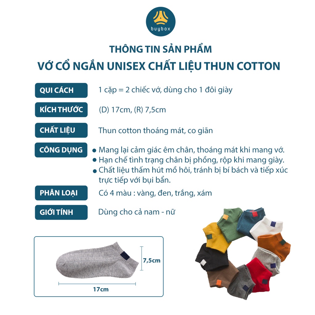 Vớ vổ ngắn chất liệu thun cotton cao cấp, thoáng khi, co giãn tốt, màu sắc đa dạng dễ phối đồ - buybox - BBPK220