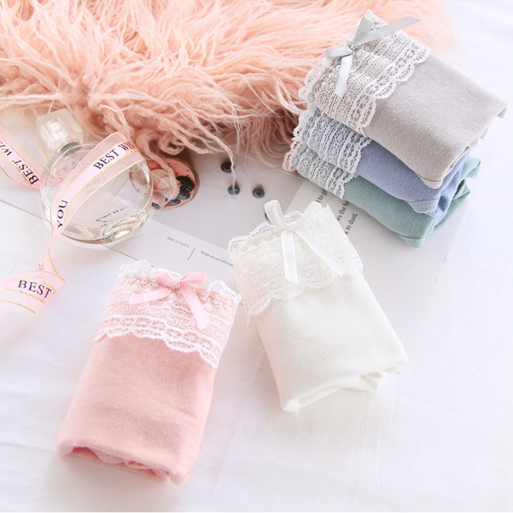 Quần Lót Nữ Cotton viền ren bánh bèo đính nơ điệu đà kháng khuẩn QL25