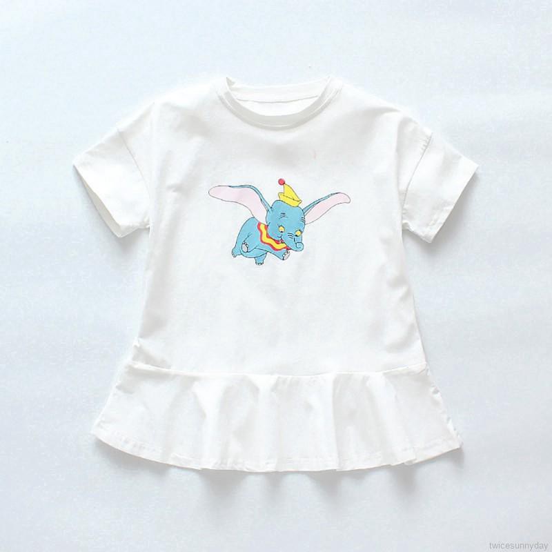 Đầm ngắn tay in hình động vật cho bé gái