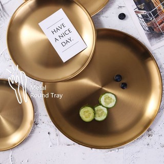 CH Metal Storage Tray Round Stainless Steel Tray Snack Fruit Cosmetics  Dinner Plates Gold Dining Plate