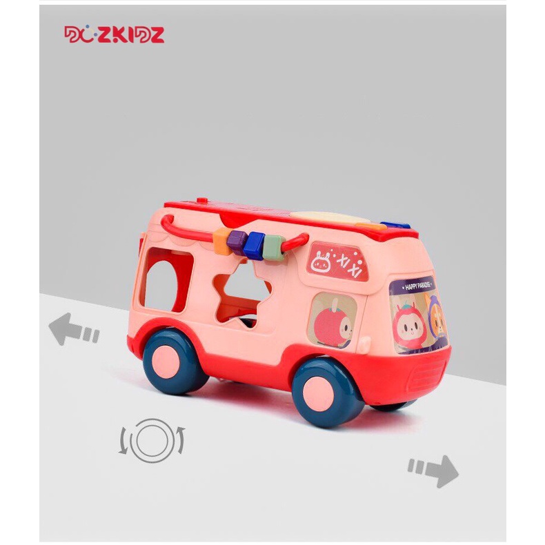 Xe oto đồ chơi,  xe bus đa năng kéo thả hình, luồn hạt và đàn xylophone, đồ chơi cho bé từ 0-3 tuổi - DOZKIDZ