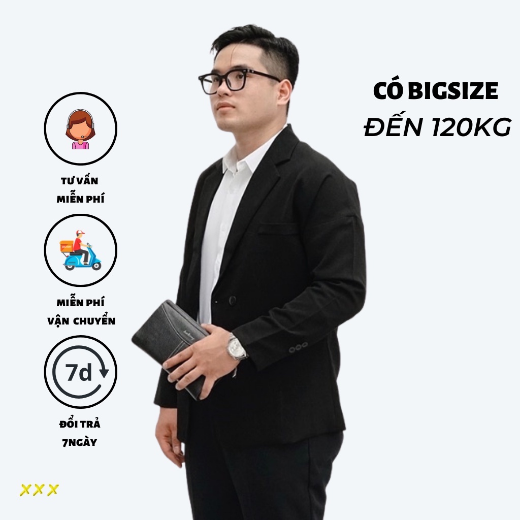 Áo khoác blazer đen dáng dài bigsize phong cách Hàn Quốc lịch lãm sang trọng vải tuyết mưa cao cấp có size lớn đến 130kg
