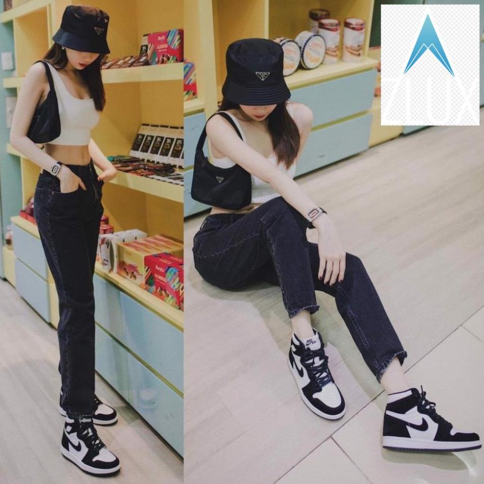👆 Giày Sneaker Nam Nữ Đen Trắng, Giày Nike Air Jordan 1 JD1 Panda High Cổ Cao Bản Da Xịn HOT 👆