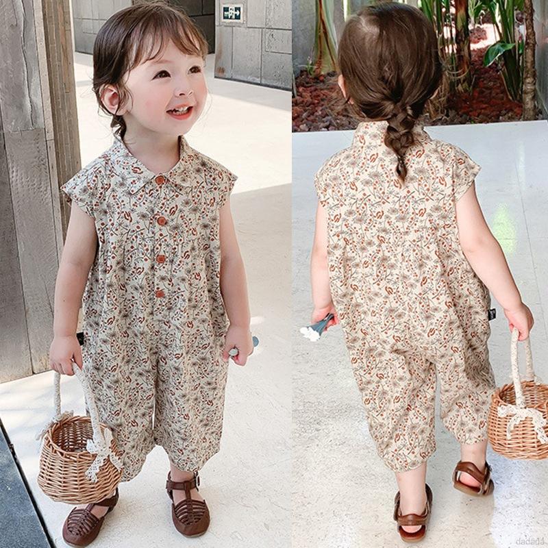 Áo liền quần sát nách in hoa đáng yêu cho bé gái