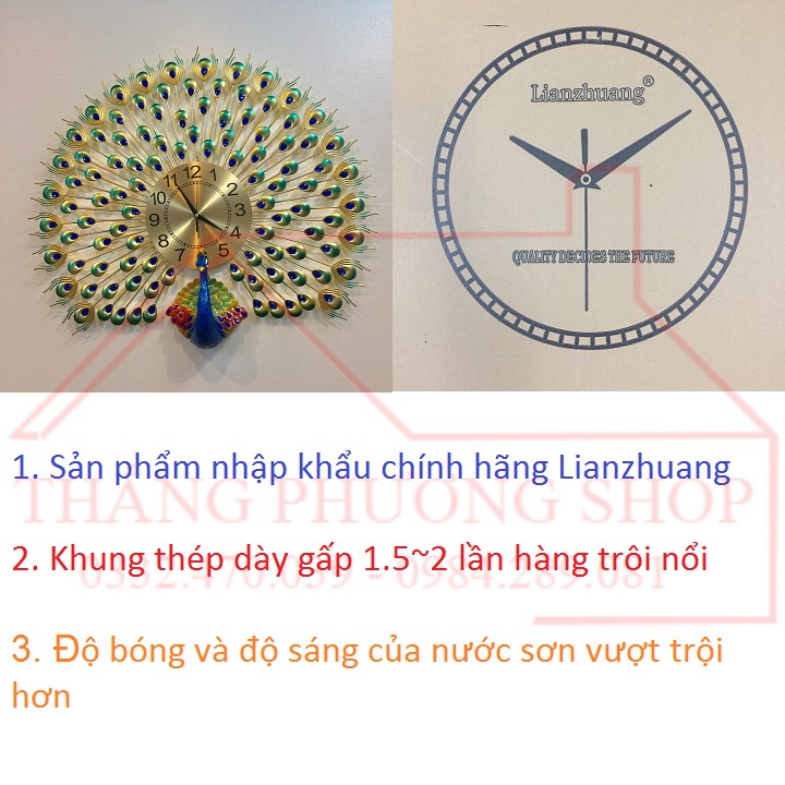 Đồng Hồ Treo Tường Khổng Tước Xòe Đuôi TP-007G (Hàng Chính Hãng Lianzhuang)