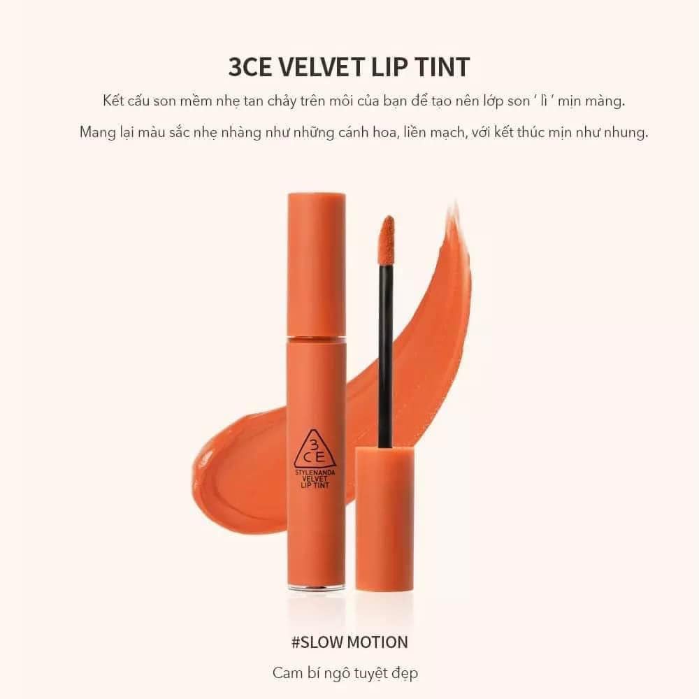 Son Kem 3CE Velvet Lip Tint- mẫu mới new color (go now+ know better+ absorbed+ simply speaking+ slow motion)