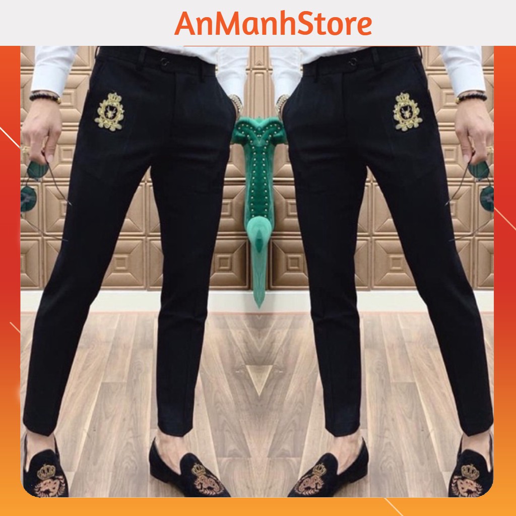 Quần âu nam thêu hoạ tiết con ong vải chống nhăn cực chất
