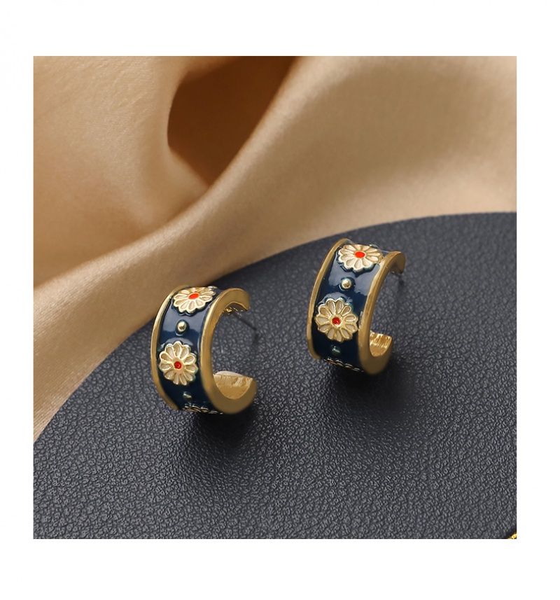 Bông Tai Mạ Bạc Mặt Hoa Cúc Phong Cách Retro