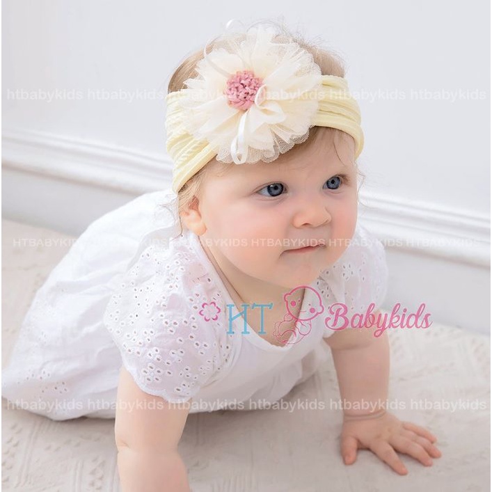 Bờm tóc, băng đô len gân đính hoa cho bé nhiều mẫu xinh