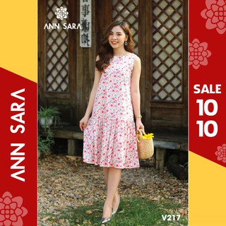 V217 - Đầm suông sát nách hoa trắng vải lụa vân gỗ ANN SARA