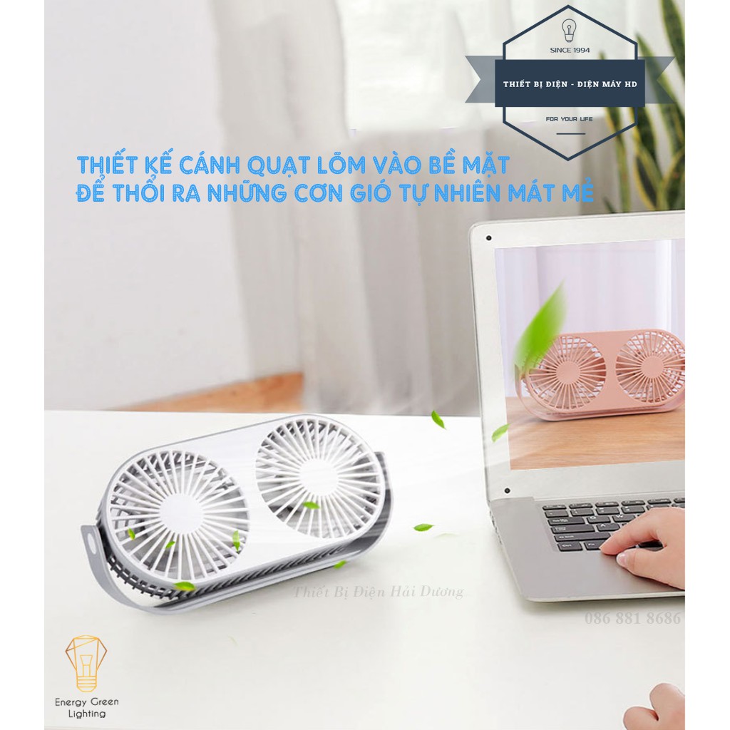 Quạt Tích Điện Couple Fan AQ20W Siêu Nhẹ - Pin Khỏe - Tích Hợp Đèn LED - Khuếch Tán Tinh Dầu - 3 Chế Độ Mát - BH 1 Năm