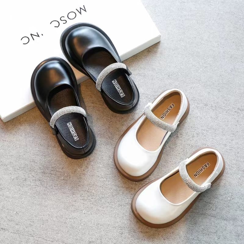 Giày búp bê bé gái, Giày cho bé gái phong cách vintage chất da mềm mịn đế êm mềm phối quai dán đính đá YNK86