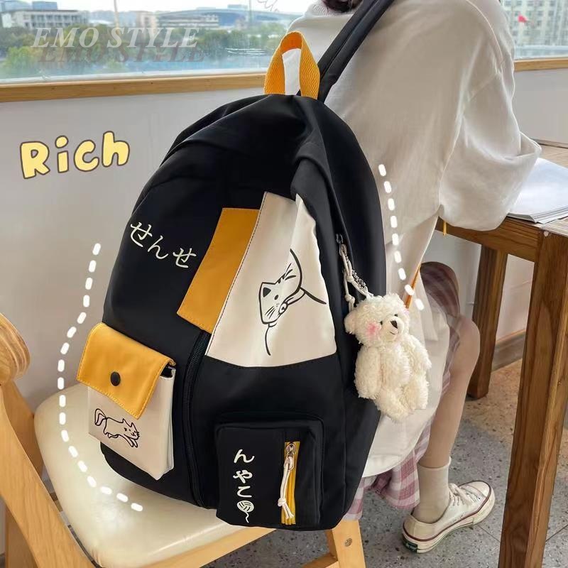 Cặp Balo Đi Học Ulzzang Phong Cách Đại Học - Tặng Một Gấu Nhỏ
