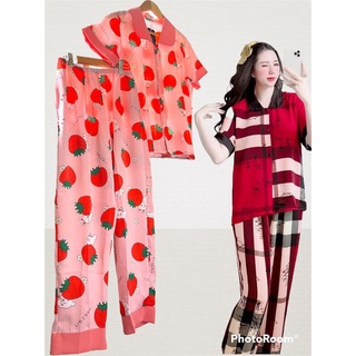 Pijama tay cộc, quần dài nhiều hoạ tiết, pijama trung niên, pijama gấm latin mềm mịn