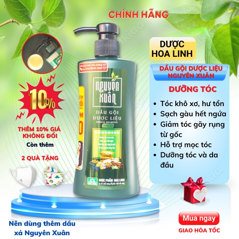 Dầu Gội Dược Liệu Nguyên Xuân Xanh 350ml - Dưỡng Tóc - Phù hợp cho tóc khô xơ, hư tổn