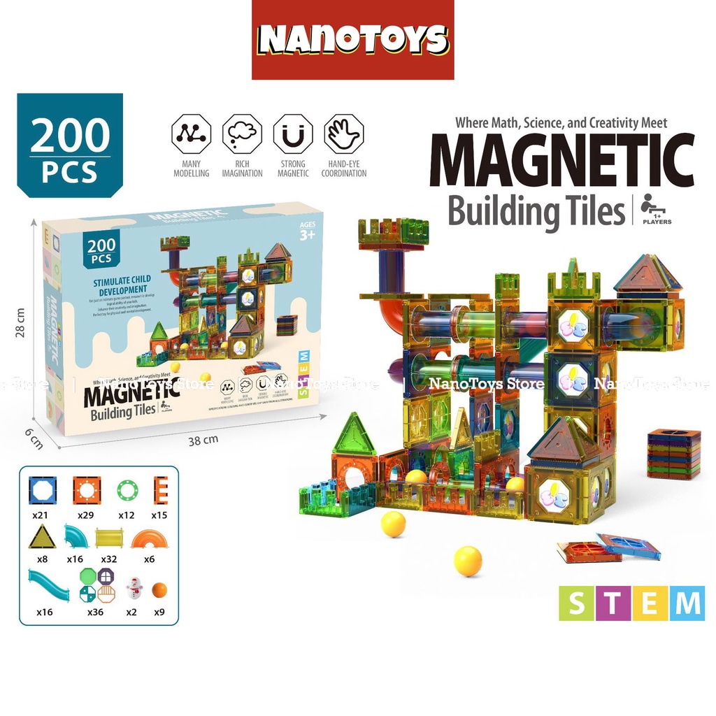 ĐỒ CHƠI XẾP HÌNH NAM CHÂM THẢ BI - XE NHÀ NAM CHÂM - 7 SIZE 43, 69, 100, 105, 149, 158, 200 CHI TIẾT - NANOTOYS STORE