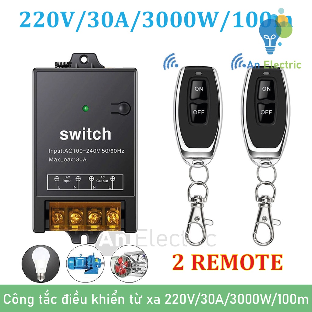 Bộ công tắc điều khiển bơm từ xa công suất cao 220V/30A/3000W khoảng cách 100m - Bộ 2 tay bấm điều khiển