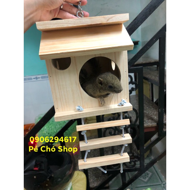 Nhà Ngủ GỖ treo CAO CẤP cho Sóc Đất ,Sóc Bông,bay...