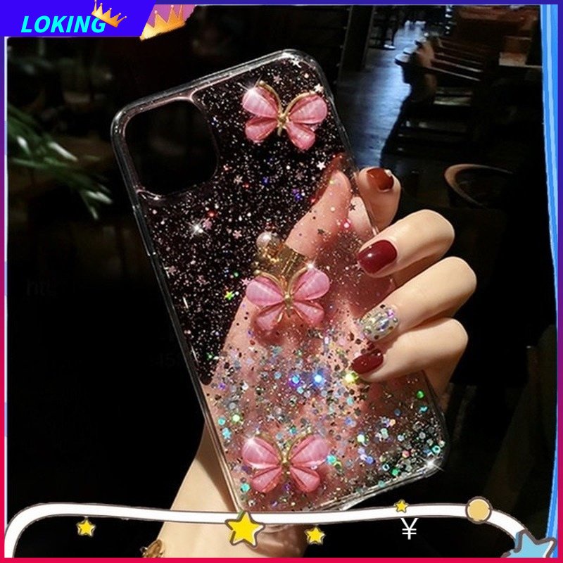 Ốp Điện Thoại Silicon Hình Bướm 3D Lấp Lánh Gắn Dây Đeo Cho OPPO Reno 8 8Pro 8Z 8T Reno 7 7Pro 7Z 6Z 5Z