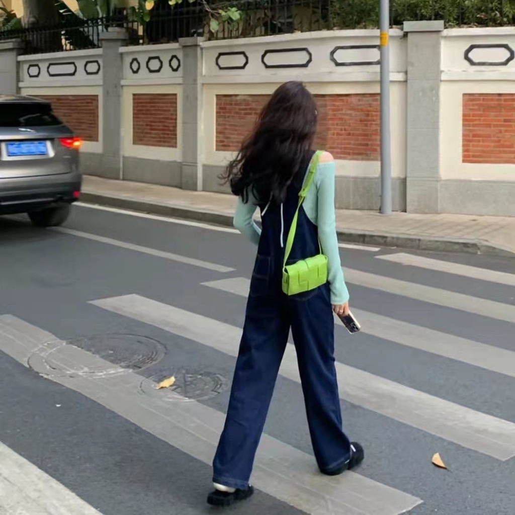 Bộ Áo Liền Quần Denim Dáng Rộng Phong Cách Hàn Quốc Thời Trang Mùa Hè Dành Cho Nữ Cỡ 2022
