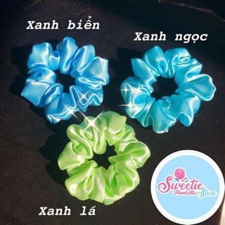 Scrunchies phi bóng tone xanh