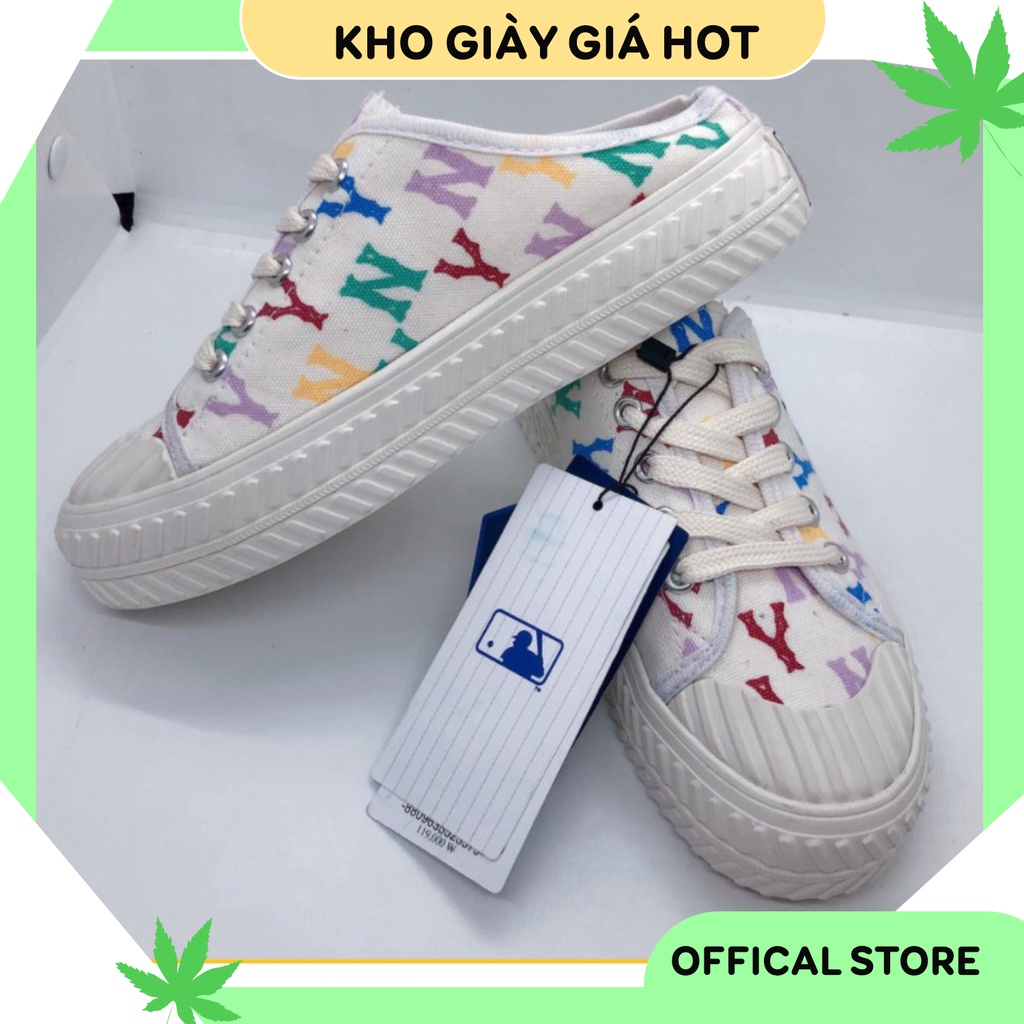GIÀY SỤC NY NỮ CHỮ N.Y THÊU HỌA TIẾT MÀU TRẮNG, SỤC NY NỮ THỂ THAO 𝐌𝐋𝐁 HỞ GÓT HOT TREND 2022 ⚡⚡