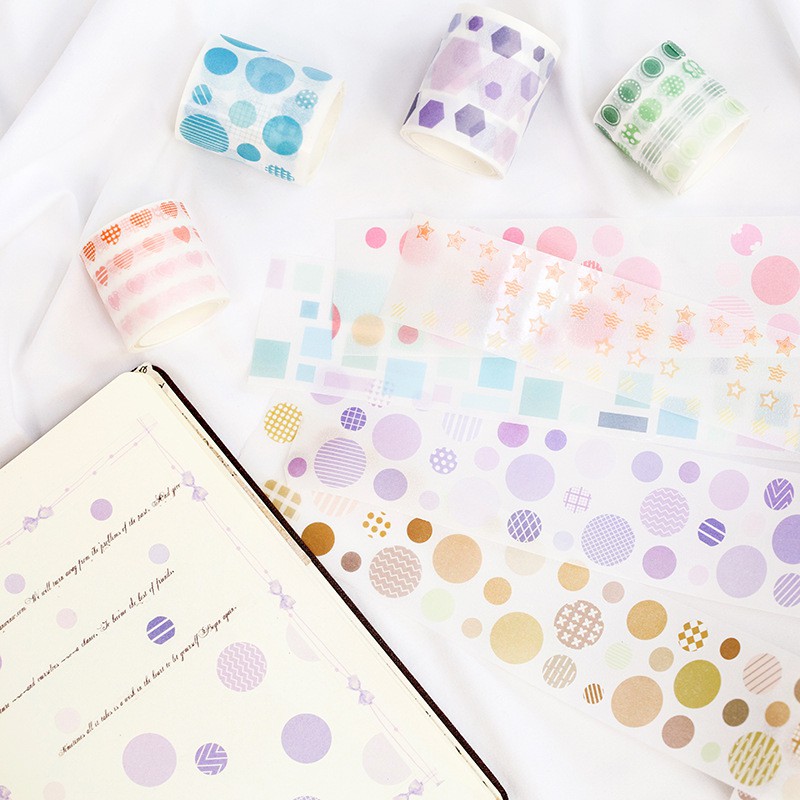 Băng dính washi tape chấm bi trang trí planner WST126