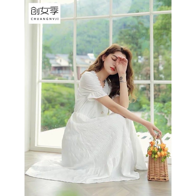 Váy trắng tiểu thư vintage dáng dài / minashouse94 / vay ullzang