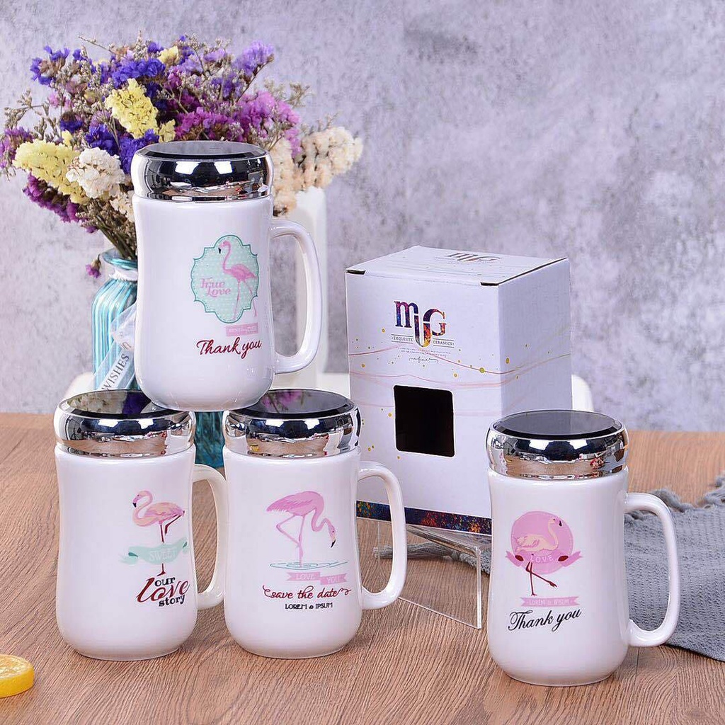 Cốc sứ nắp gương giữ nhiệt có quai cầm nhiều nhiều hình