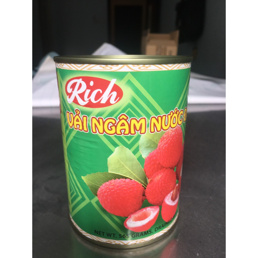 Vải Thiều nước đường Rich nắp giật (Lon 565g) làm trà vải, chè khúc bạch đặc sản hưng yên ngon như Hosen, Kronos, Dephi