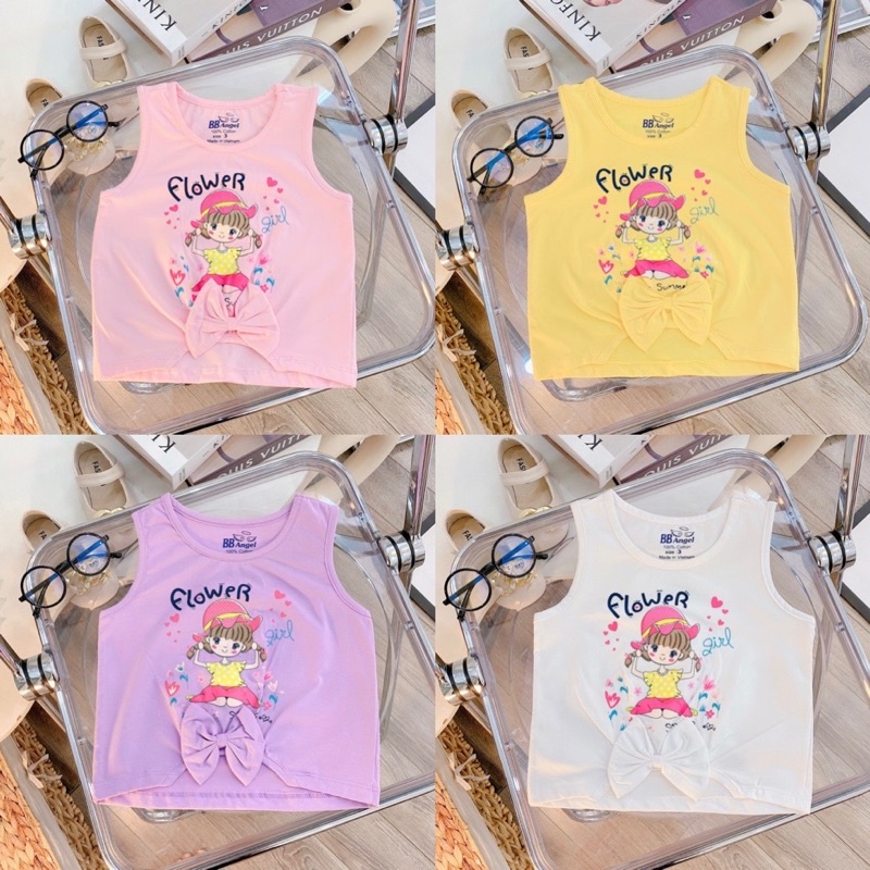 Áo ba lỗ cho bé gái thương hiệu Bb angle thiết kế nơ dưới siêu xinh/ Áo sát nách nơ dưới chất liệu cotton bé gái