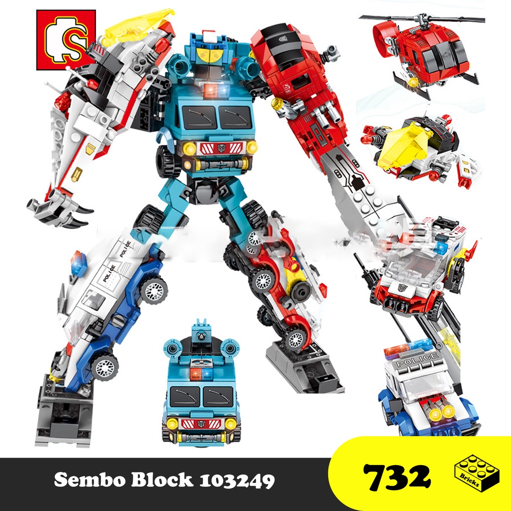 Đồ chơi Lắp ráp Robot cứu hộ 5 phương tiện - Sembo Block 103249 Xếp hình thông minh - Mô hình trí tuệ