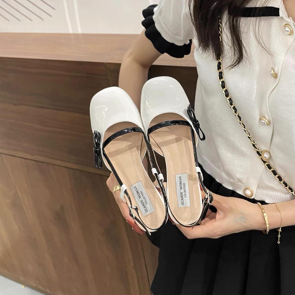 Sandal cao gót Miu Miu nơ nhỏ gót vuông 7p