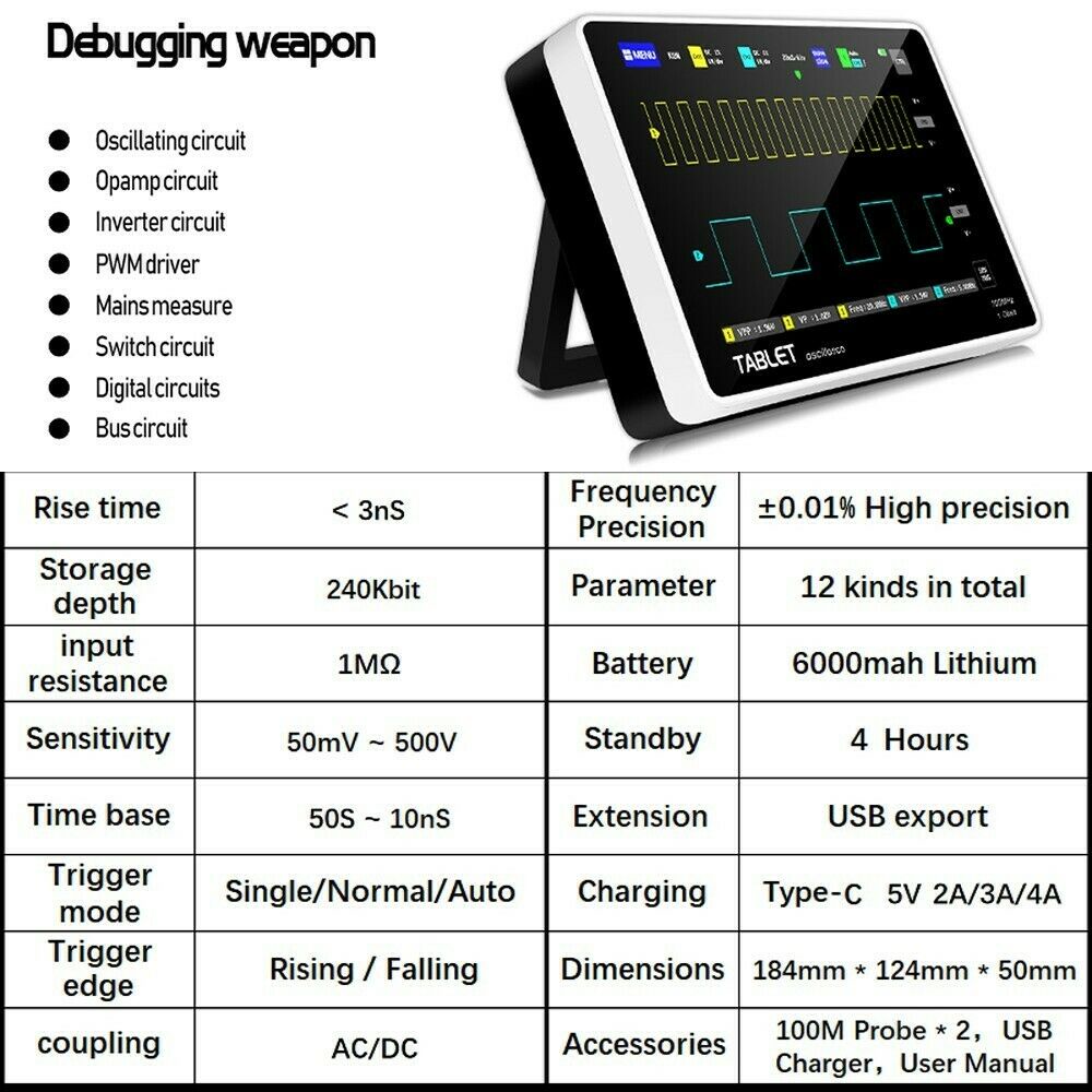 Máy hiện sóng Fnirsi 1013D 2 kênh 100 Mhz màn hình cảm ứng 7 inch