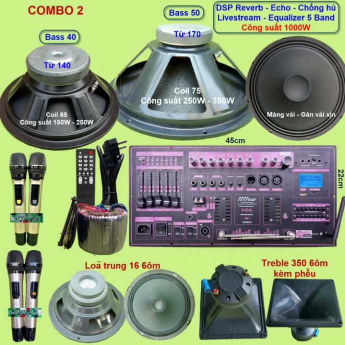 Mạch loa kéo 3 loa công suất thực 1000W DSP Reverb Echo Livestream có chống hú - Equalizer 5 Band kèm 4 tay micro