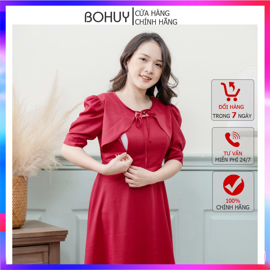 Đầm bầu dự tiệc -Đầm bầu công sở  sau sinh cho con bú MOLYS M2371 phối áo trẻ trung