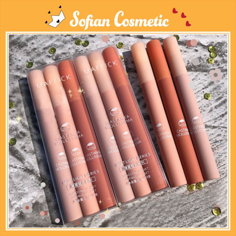 📍XẢ LỖ📍 MAFFICK - Set 3 son kem lì nội địa Trung Maffick Castanea Mollissima Chestnut Velvet Lip siêu lì, mềm mượt mịn