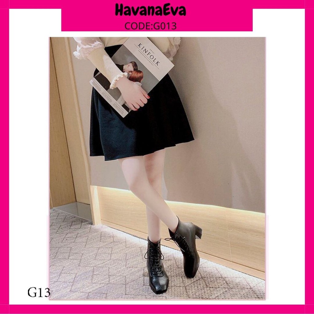 Bốt (boot) da mũi vuông cao gót, cổ ngắn mẫu mới nhất G13 | BigBuy360 - bigbuy360.vn