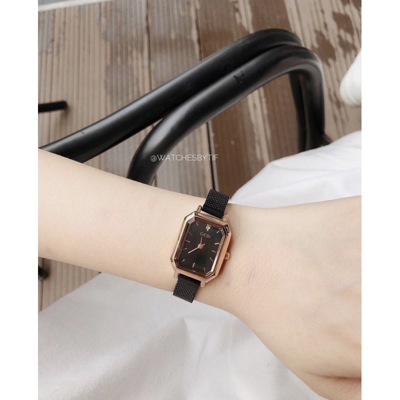 Đồng hồ nữ mặt vuông GEDI full black đồng hồ nữ mặt nhỏ dây kim loại phong cách Hàn Quốc Watchesbytif size 26mm | BigBuy360 - bigbuy360.vn