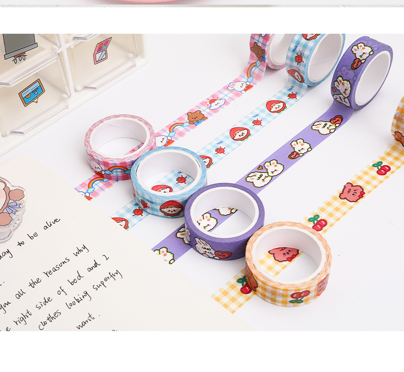 Cuộn băng dán washi họa tiết gấu dễ thương dùng trang trí sổ tay / nhật ký DIY