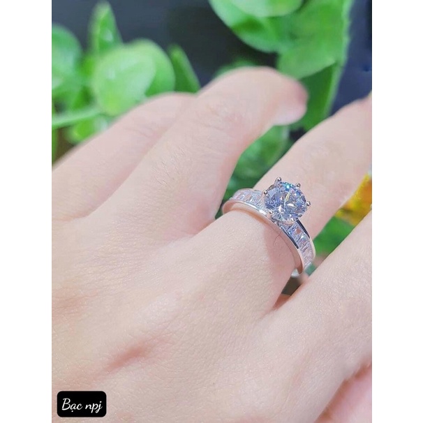 Nhẫn viền đá ghết đính đá, nhẫn nữ Bạc BNP