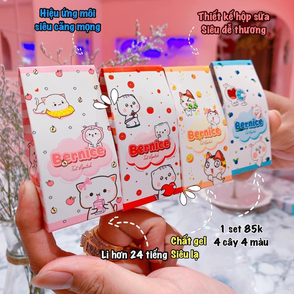 MẪU MỚI SON TINT BERNICE💯 SET SON TINT 4 MÀU CHUẨN HÀNG CHÍNH HÃNG CỦA CTY 100%