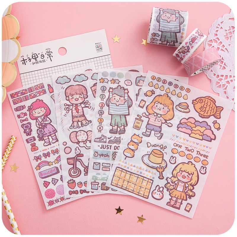 Bộ 4 tấm sticker khác nhau họa tiết hoạt hình - Ladu
