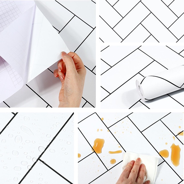 Decal giấy dán tường ĐƯỜNG CHÉO TRẮNG khổ 45cm keo sẵn