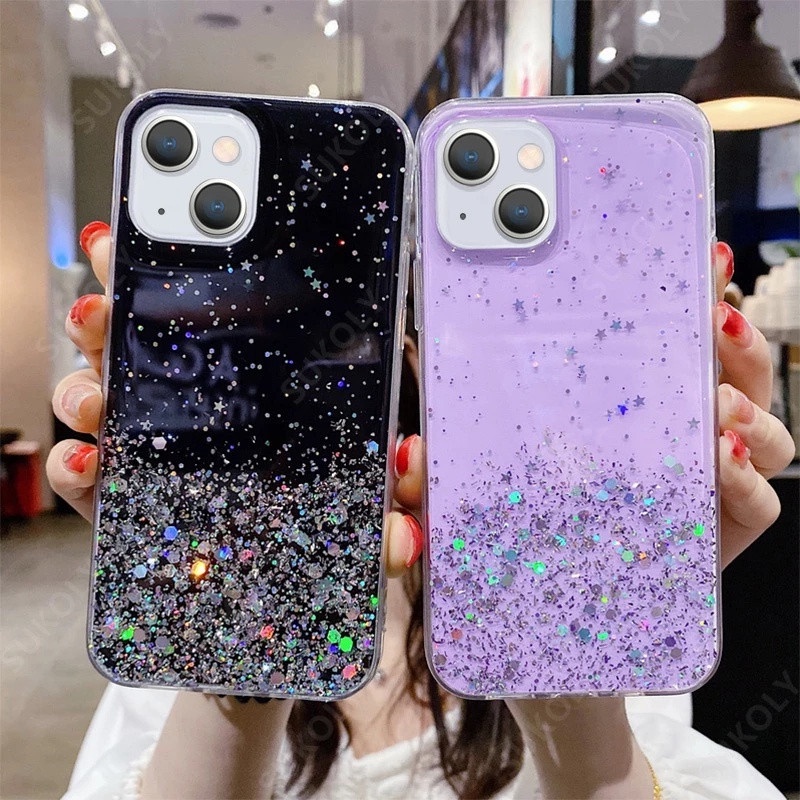 Casing compatible for iPhone 14 13 Pro Max 12 11 Pro Xs Max X 7 8 Plus 12 Mini Ốp điện thoại mềm lấp lánh