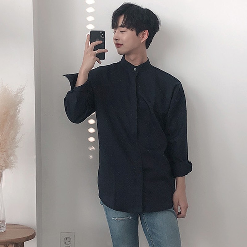 Áo Sơ Mi Form Rộng Phong Cách Hàn Quốc Cổ Trụ Dài Tay Tà Lượn Giấu Cúc , Chất Liệu Kate Lụa Thoáng Mát Mềm Mịn | BigBuy360 - bigbuy360.vn