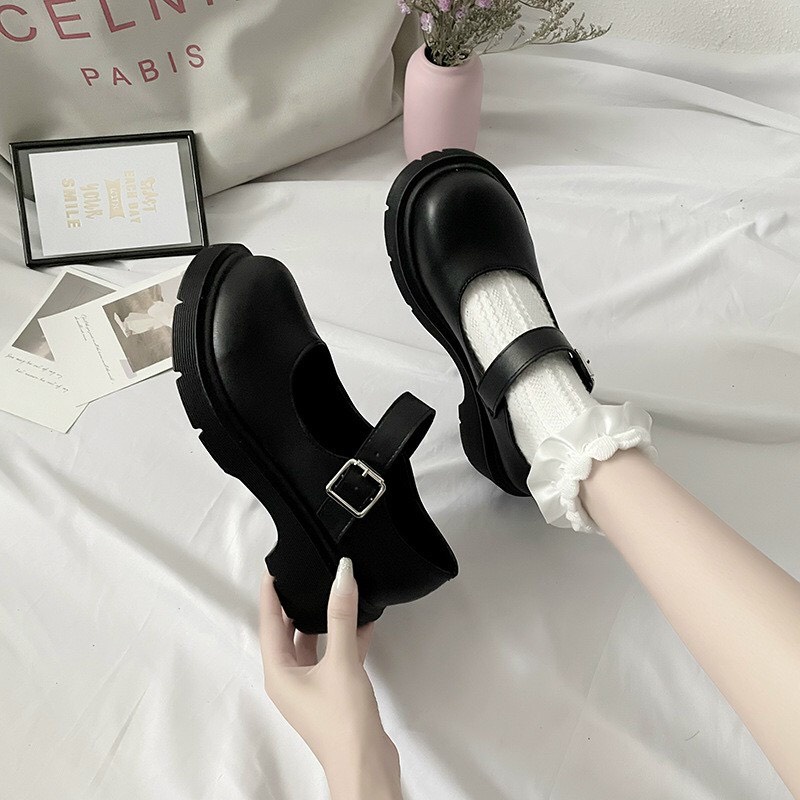 (Có Sẵn) Giày Lolita Giày Búp Bê Nữ Mary Jane Quai Ngang Cài Mũi Vuông đế 5 phân Phong Cách Hàn MJ 02