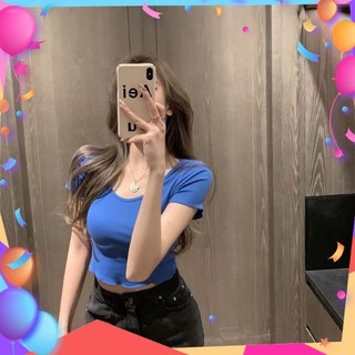 Áo croptop , áo thun croptop nữ ôm kiểu viền bèo cổ vuông phong cách style hàn quốc
